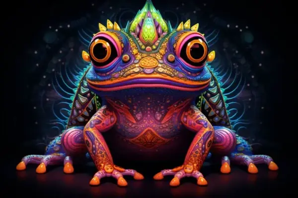 Abstract visualization of DMT therapy highlighting its potential mental health benefits such as reduced depression, anxiety relief, and enhanced emotional healing.