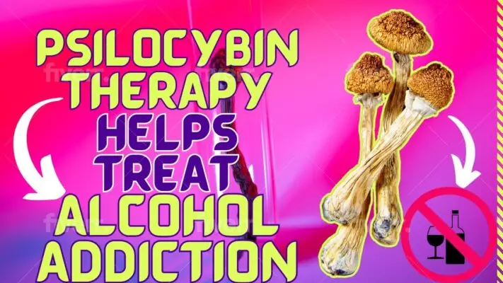 Image illustrating psilocybin therapy helping individuals overcome alcohol addiction through healing and mental clarity.
